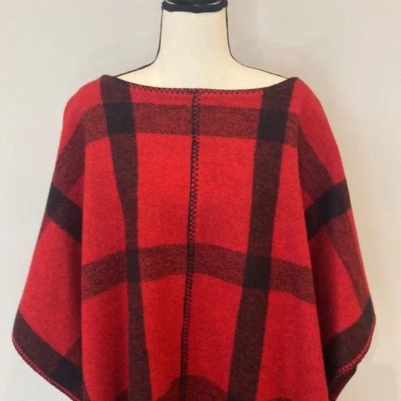 LRL Ralph Lauren red buffalo plaid wool woven cape PL holiday poncho - Picture 1 of 5